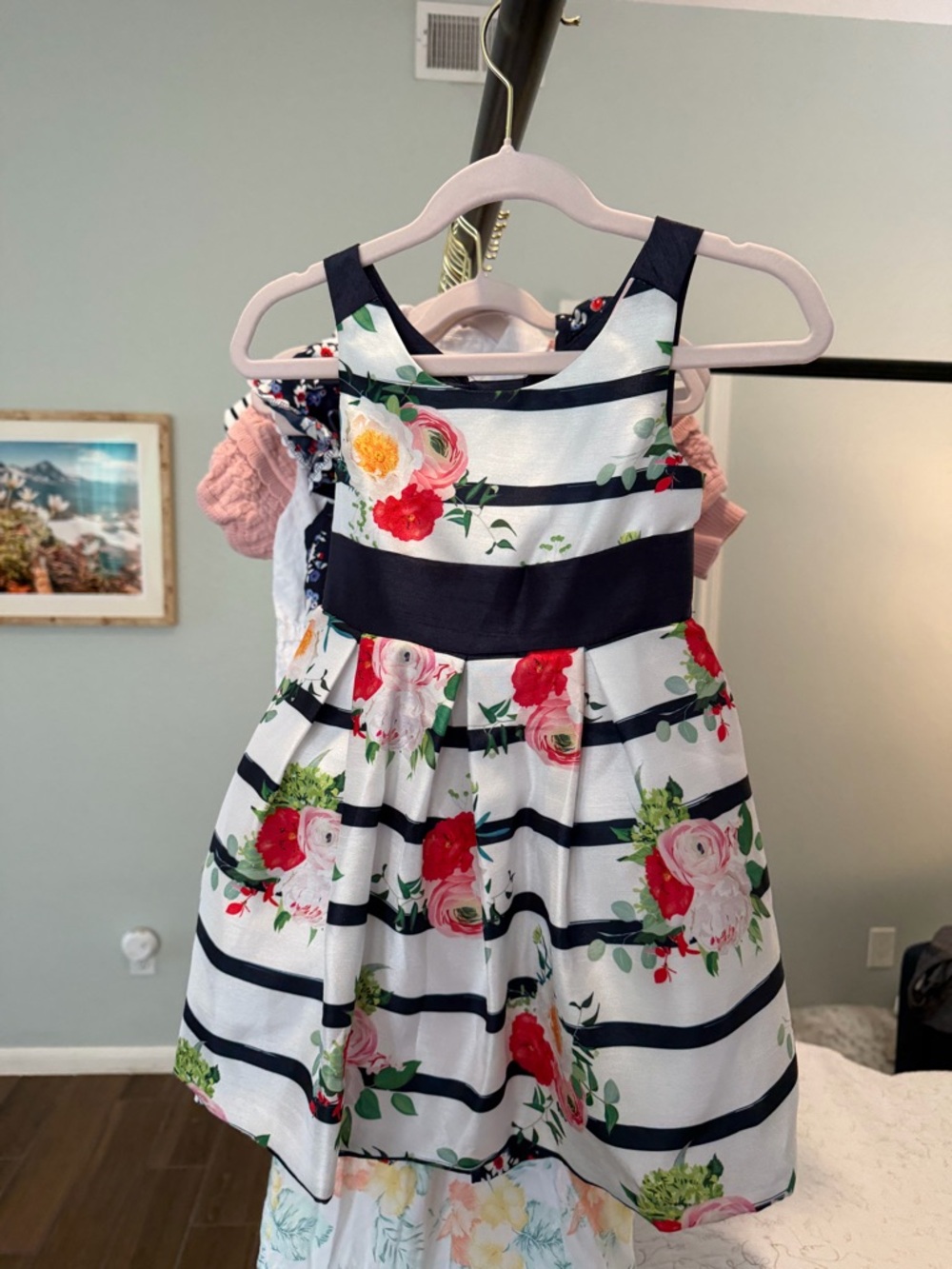 Nannette Navy & White Striped Floral Party Dress